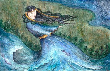 Картина под названием "The river girl Anga…" - Katerina Sevostyanova, Подлинное произведение искусства, Акварель