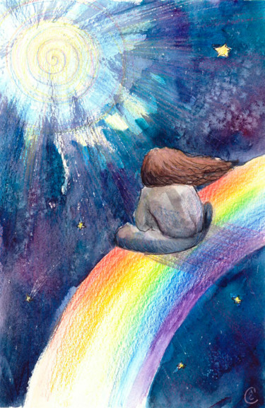 Картина под названием "Over the Rainbow" - Katerina Sevostyanova, Подлинное произведение искусства, Акварель