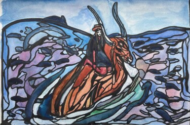 Картина под названием "«Похищение Европы»" - Катерина Шаляпина, Подлинное произведение искусства, Акварель