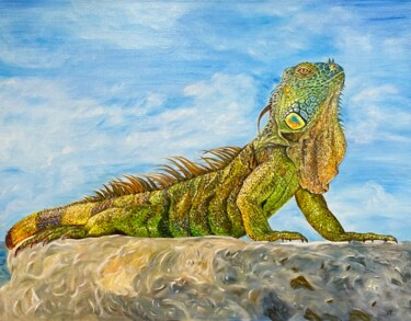 Картина под названием "Lizard art, iguana…" - Katerina Shata, Подлинное произведение искусства, Масло