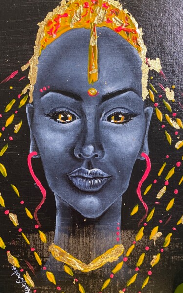 Pittura intitolato "Afro woman painting…" da Katerina Shata, Opera d'arte originale, Olio
