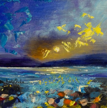 Картина под названием "Luxury sunset sea a…" - Katerina Shata, Подлинное произведение искусства, Акрил