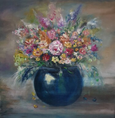 Painting titled "Flowers in vase" by Katerina Suratova, Original Artwork, Oil
