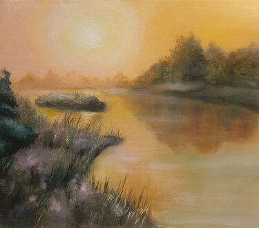 Painting titled "Golden Field" by Katerina Suratova, Original Artwork, Oil