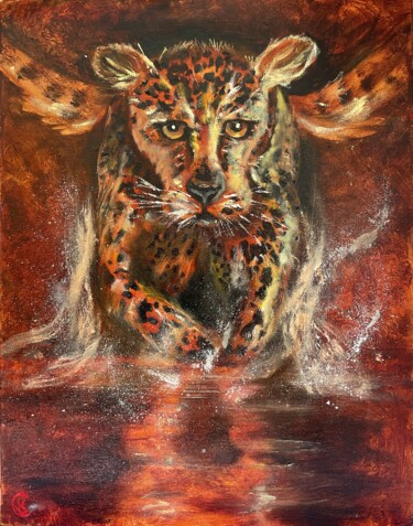 Painting titled "Tiger in splashes" by Katerina Suratova, Original Artwork, Oil