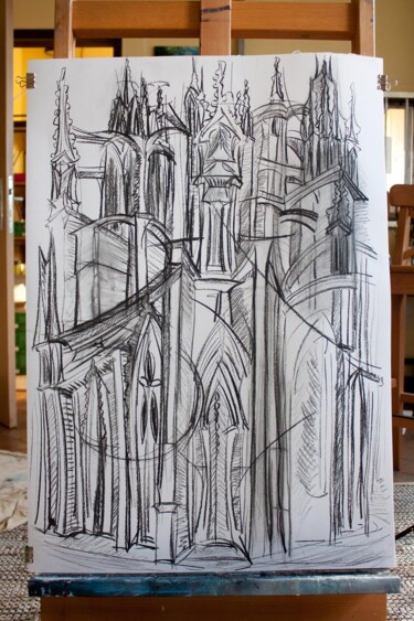 Rysunek zatytułowany „Cathedral Nesting” autorstwa Katerina Teresidi, Oryginalna praca, Węgiel drzewny