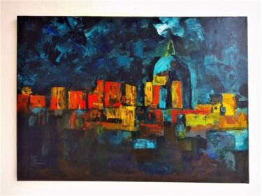 Peinture intitulée "Νύχτα στην πόλη" par Katerina Tranakou, Œuvre d'art originale, Acrylique