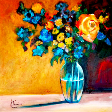Painting titled "Vase with red rose" by Katerina Tranakou, Original Artwork, Watercolor