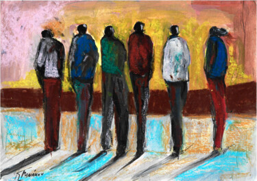 Painting titled "The  group of frien…" by Katerina Tranakou, Original Artwork, Pastel
