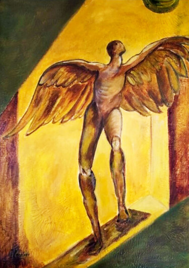 Pittura intitolato "Angel" da Katerina Tranakou, Opera d'arte originale, Olio Montato su Telaio per barella in legno