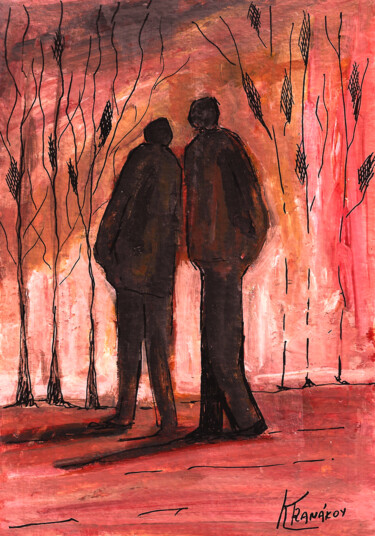 Pintura intitulada "Κόκκινη νύχτα" por Katerina Tranakou, Obras de arte originais, Acrílico