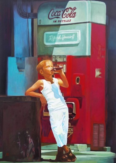Картина под названием "Enjoy a Coca cola" - Katerina Tranakou, Подлинное произведение искусства, Масло Установлен на Деревян…