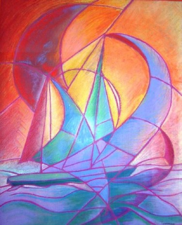 Peinture intitulée "Voiles au vent" par Katerina, Œuvre d'art originale, Pastel