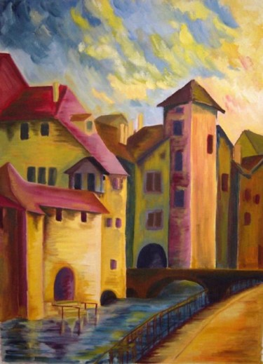 Painting titled "Annecy, Huile sur p…" by Katerina, Original Artwork, Oil