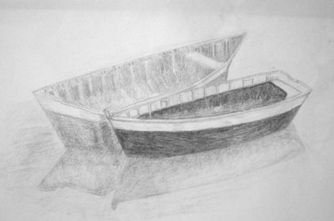 Peinture intitulée "Barques, Crayon sur…" par Katerina, Œuvre d'art originale, Huile