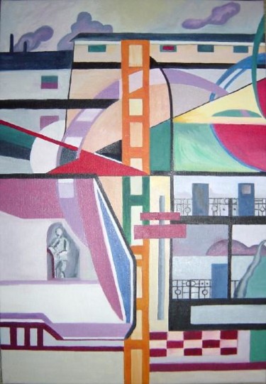 Painting titled "Contrastes urbains,…" by Katerina, Original Artwork, Oil