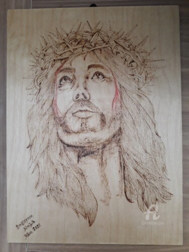 Ζωγραφική με τίτλο "Jesus" από Katerina Bilia, Αυθεντικά έργα τέχνης, εγκαυστική