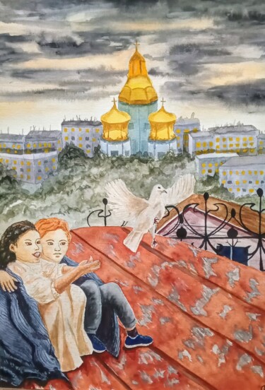 绘画 标题为“Голубь добра” 由Kateryna Bakumenko, 原创艺术品, 水彩