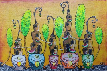 Картина под названием ""Совы"" - Kateryna Baranova, Подлинное произведение искусства, Акрил Установлен на Деревянная рама дл…