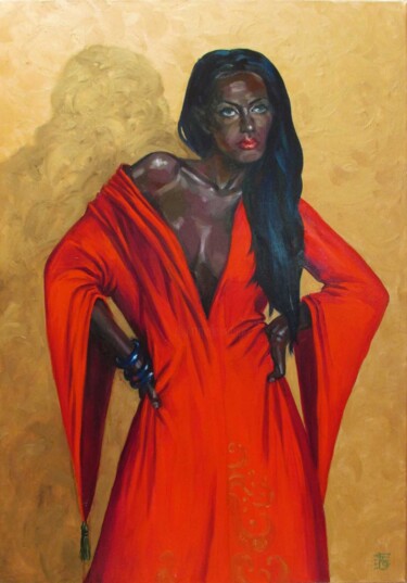 Painting titled "Lady in red" by Kateryna Bortsova, Original Artwork, Oil