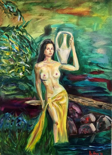 Painting titled "Girl with a jug" by Kateryna Krivchach, Original Artwork, Oil