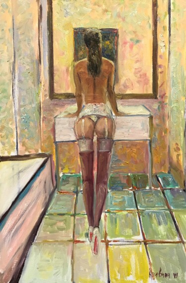 Peinture intitulée "Girl in stockings" par Kateryna Krivchach, Œuvre d'art originale, Huile