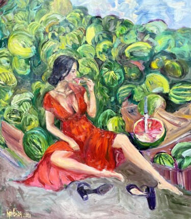 "Girl with watermelo…" başlıklı Tablo Kateryna Krivchach tarafından, Orijinal sanat, Petrol