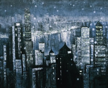 Malerei mit dem Titel "Night lights" von Kateryna Lemesheva, Original-Kunstwerk, Öl