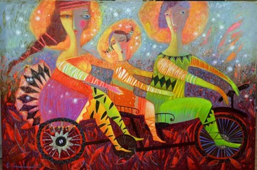 Peinture intitulée "Three suns or a tri…" par Kateryna Lemesheva, Œuvre d'art originale, Huile