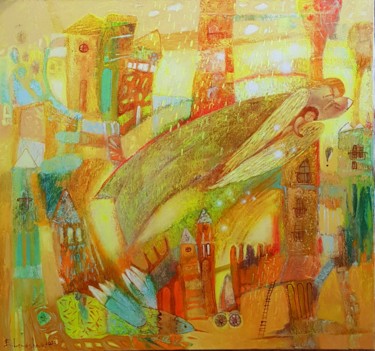 Pintura intitulada "Golden rain blessing" por Kateryna Lemesheva, Obras de arte originais, Acrílico