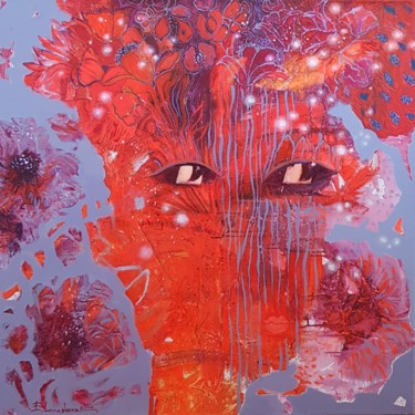 Картина под названием "Red flower" - Kateryna Lemesheva, Подлинное произведение искусства, Акрил