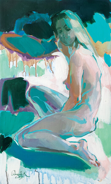 Картина под названием "Emerald nymph" - Kateryna Ocheredko, Подлинное произведение искусства, Акрил Установлен на Деревянная…