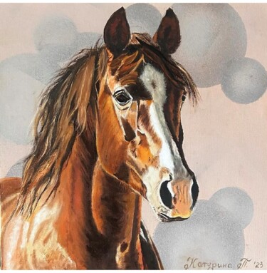 Painting titled "“bay horse”" by Kateryna Pozigun, Original Artwork, Oil