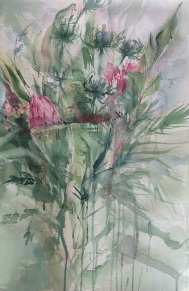 Картина под названием "flowers" - Kateryna Pysarenko, Подлинное произведение искусства, Акварель