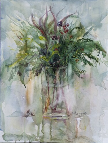 Schilderij getiteld "Flowers №33" door Kateryna Pysarenko, Origineel Kunstwerk, Aquarel