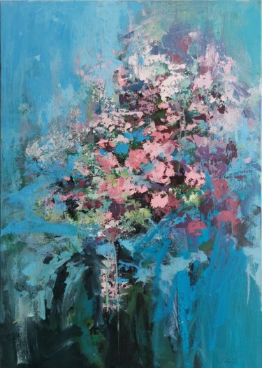 Painting titled "Blue Garden" by Kateryna Solodka (Katia Solodka), Original Artwork, Acrylic Mounted on artwork_cat.