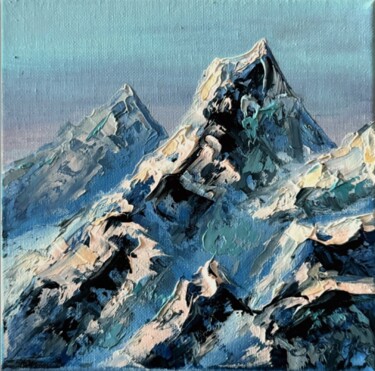 Schilderij getiteld "Majestic Alps Minia…" door Kateryna Soroka (KattieArt), Origineel Kunstwerk, Olie