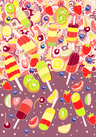 Arte digital titulada "fruit ice - ice cre…" por Kateryna Svyrydova, Obra de arte original, Trabajo Digital 2D