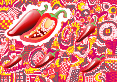 Arte digital titulada "Chili peppers" por Kateryna Svyrydova, Obra de arte original, Trabajo Digital 2D