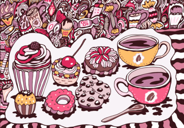 Arte digitale intitolato "sweets and coffee" da Kateryna Svyrydova, Opera d'arte originale, Lavoro digitale 2D
