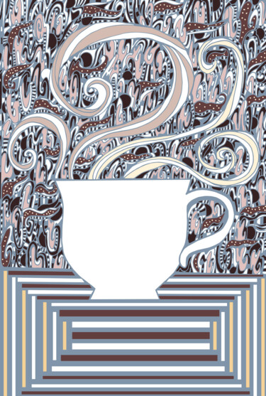 Digital Arts titled "coffee cup and steam" by Kateryna Svyrydova, Original Artwork, 2D Digital Work