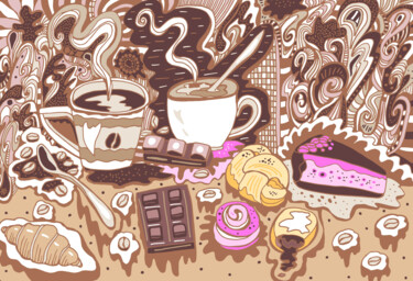 Digital Arts titled "coffee and pastries" by Kateryna Svyrydova, Original Artwork, 2D Digital Work