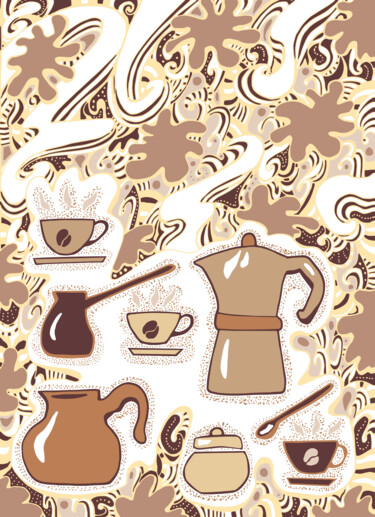 Arts numériques intitulée "coffee set" par Kateryna Svyrydova, Œuvre d'art originale, Travail numérique 2D