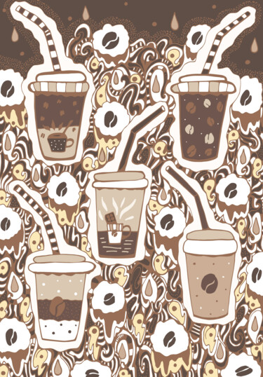 Arte digitale intitolato "coffee cups" da Kateryna Svyrydova, Opera d'arte originale, Lavoro digitale 2D