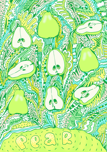 Grafika cyfrowa / sztuka generowana cyfrowo zatytułowany „Pear green backgrou…” autorstwa Kateryna Svyrydova, Oryginalna pra…