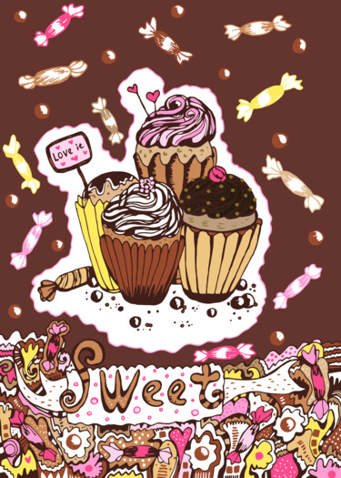 数字艺术 标题为“cupcakes and sweets” 由Kateryna Svyrydova, 原创艺术品, 2D数字工作