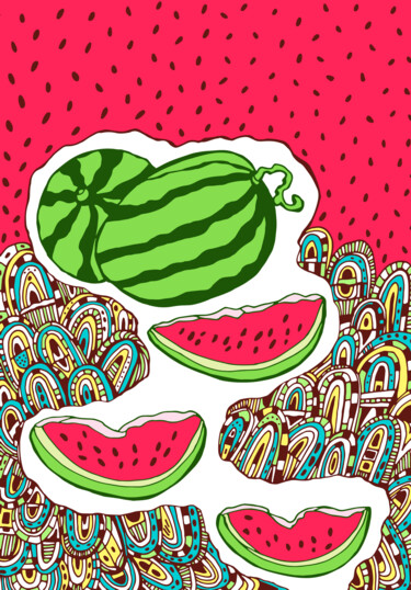 Digitale Kunst mit dem Titel "watermelon 1" von Kateryna Svyrydova, Original-Kunstwerk, 2D digitale Arbeit