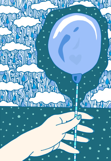 数字艺术 标题为“hand and balloon” 由Kateryna Svyrydova, 原创艺术品, 2D数字工作