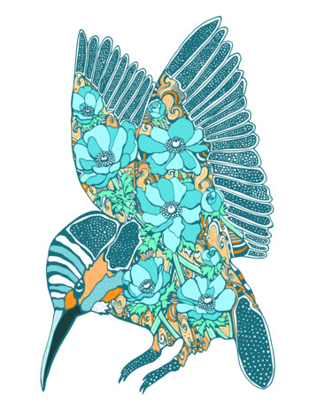 Digitale Kunst mit dem Titel "Common kingfisher" von Kateryna Svyrydova, Original-Kunstwerk, 2D digitale Arbeit