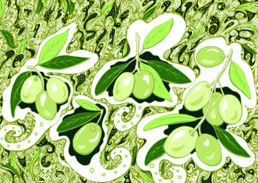 Grafika cyfrowa / sztuka generowana cyfrowo zatytułowany „green olives” autorstwa Kateryna Svyrydova, Oryginalna praca, 2D p…